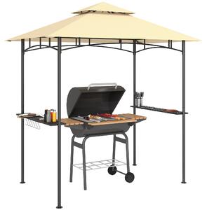 Outsunny Gazebo per Grigliate con LED 240 x 150 x 258 cm idrorepellente ignifugo Gazebo da Giardino con Tetto a Doppio Strato