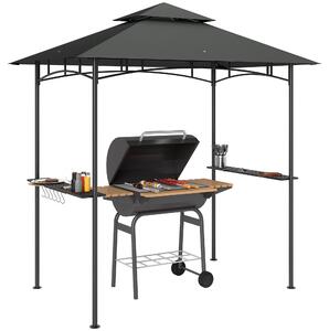 Outsunny Pavillon per barbecue con LED 240 x 150 x 258 cm, resistente all'acqua e al fuoco, Gazebo da giardino con tetto a doppio strato