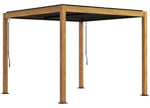 Outsunny Gazebo Pergolato da Giardino, resistente alle intemperie, manovella, Alluminio, 3x3m, Nero/Naturale