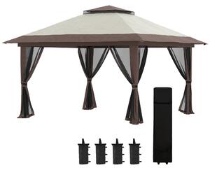 Outsunny Gazebo Pieghevole Pop Up 4x4 m ad Altezza Regolabile a 3 Livelli, Gazebo Esterno con Zanzariera, Sacchi di Sabbia, Borsa da Trasporto, UV50+, per Giardino Campeggio Feste, Beige | Aosom Italy