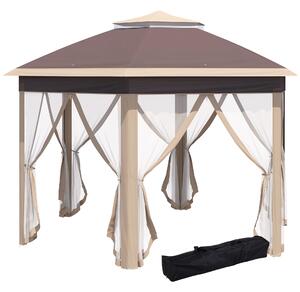 Outsunny Gazebo 4x4m Impermeabile Pop-up esagonale pieghevole, Doppio tetto, Gazebo da giardino con 6 pareti laterali, Gazebo per feste con borsa per il trasporto, per giardino, terrazza, festival, Beige+Khaki