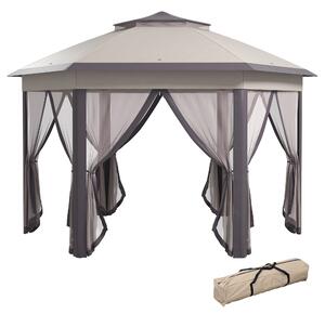 Outsunny Gazebo pieghevole da giardino con 6 pareti laterali e borsa da trasporto, per giardino, terrazza, festival, 4x4m, Caffè+Beige | Aosom Italy