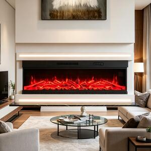 INONEFT, caminetto elettrico da 50 pollici, con effetti di fiamma 3D, potenza di riscaldamento di 750/1500 W, telecomando, modello da appoggio o da incasso, sistema di sicurezza con spegnimento automatico, colore bianco