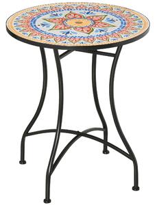 Outsunny Tavolo da giardino in mosaico rotondo Tavolino da bistrot con piano in mosaico di ceramica e metallo Rosso+Blu+Bianco Ø60 cm