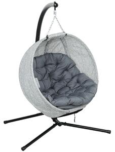Outsunny Cesto Sospeso a Forma di Uovo, Amaca con Funzione Altalena e Cestino Pieghevole, Sedia da Giardino, Portabicchieri, Grigio