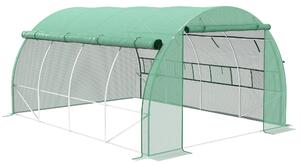 Outsunny Serra in pellicola, Tunnel, percorribile, finestra a rete, telaio in metallo, 4x3x2m, Verde