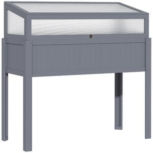 Outsunny Letto Rialzato in Legno con Serra 2-in-1 Frangivento Frangivista Orto Erbe Vaso da Giardino Balcone e Terrazza Policarbonato Grigio 120 x 54 x 112/122 cm