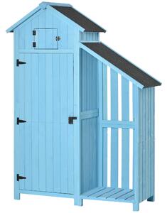 Outsunny Capanno da Giardino con Ripiano per la Legna da Ardere Capanno da Giardino con 3 Ripiani Tetto in Asfalto Legno di Cedro Azzurro Cielo 130 x 54,5 x 180 cm