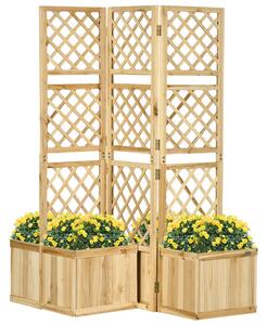 Outsunny Paravento pieghevole a 3 ante per Giardino con 4 fioriere, in Legno Massello, 133 x 62 x 165 cm, Colore Naturale | Aosom Italy