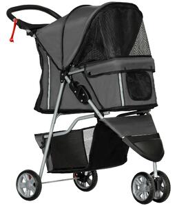 PawHut Passeggino Pieghevole per Cani con Portabicchieri e Cestino, Carrello in Acciaio e Poliestere, 75x45x97 cm, Grigio Carbone | Aosom Italy