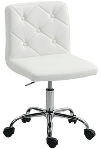 HOMCOM Sedia da Ufficio Regolabile con Rivestimento a Bottoni, in Pelle PU, Schiuma e Acciaio, 44x50x78-88 cm, Bianco | Aosom Italy
