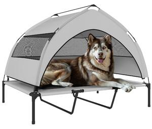 Brandina per Cani Rialzata 122x92x94 cm con Copertura a 3 Lati Rimovibile Tessuto Grigio Chiaro e Nero