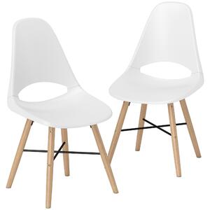 Set 2 Sedie da Pranzo in Stile Nordico con Schienale Curvato in Plastica e Legno Bianco