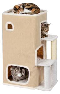 Relaxdays, rifugio per gatti a 3 piani, con tunnel, gioco a sfera e tiragraffi, dimensioni: 83,5 x 43 x 34 cm, rifugio per animali domestici da interno, tessuto, color beige