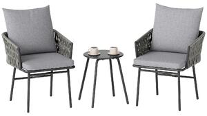 Outsunny Set di Mobili da Esterno 3 pezzi, 2 Sedie, 1 Tavolo, Set Bistrò, Rattan Sintetico, Struttura in Acciaio, Tavolo in Metallo, 4 Cuscini, Grigio | Aosom Italy