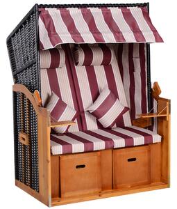 Outsunny Strandkorb Ostsee Volllieger 2 Posti Sedie da Spiaggia in Legno di Pino, Schienale Regolabile su 5 Livelli, Sedia da Spiaggia con Poggiapiedi e Tavolini Laterali, Intreccio PE, Sedia da Spiaggia per Balcone, Rosso+Bianco | Aosom Italy
