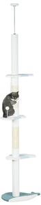 Albero Tiragraffi per Gatti a Soffitto con Palo Regolabile da 225-255 cm in Peluche Bianco