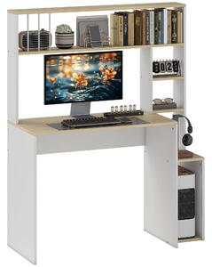 HOMCOM Scrivania Moderna per PC con Libreria, Scaffale e Porta CPU, 113x45x138.5 cm, Rovere