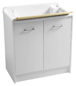 Lavatoio Colavene Domestica 80x45 Bianco Con Tavola Lavapanni In Legno