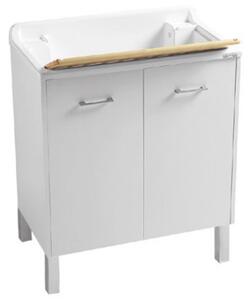 Lavatoio Colavene Domestica Con Piedini 80x45 Bianco Con Tavola Lavapanni In Legno