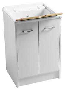 Lavatoio Colavene Domestica 60x50 Bianco Con Tavola Lavapanni In Legno