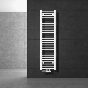 LuxeBath Radiatore da bagno attacco centrale 300 x 1400 mm bianco diritto con termostato e set di collegamento angolo muro bianco - Radiatore, senza elemento riscaldante