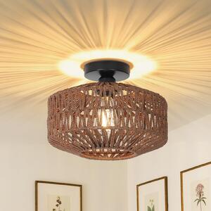 Lampada a sospensione in rattan di colore marrone scuro, in stile bohémien