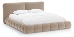 Letto matrimoniale imbottito marrone chiaro con contenitore con rete inclusa 200x200 cm Solange – Micadoni