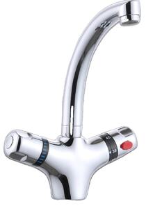 Miscelatore per lavabo, miscelatore termostatico, design a doppia maniglia, argento
