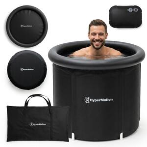 Vasca da bagno portatile per bagni freddi, modello HyperMotion, capacità 330 litri, colore nero, con coperchio gonfiabile isolante, tubo di scarico e borsa per il trasporto