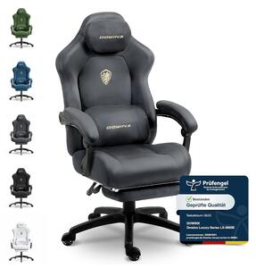 Sedia da gaming ergonomica con supporto lombare, rivestita in velluto, imbottitura spessa, poggiapiedi, braccioli regolabili e inclinazione fino a 160°. Colore: grigio