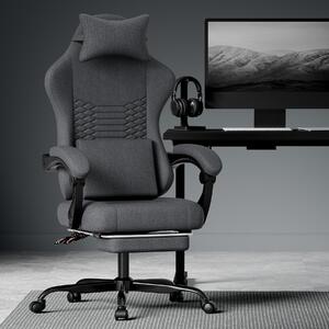 Sedia da gaming in tessuto, con funzione massaggio, poggiatesta, ergonomica, stile racing, con poggiapiedi - colore nero