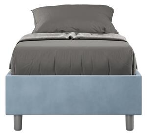 Letto Singolo senza rete imbottito con giroletto imbottito. Modello AZELIA Dimensioni 80x190 cm Posizionabile in Poco Spazio Essenziale Colore Azzurro