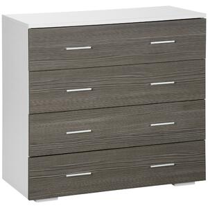 HOMCOM Cassettiera Moderna 4 Cassetti con Maniglie in Alluminio e Struttura in Legno, 76x35x72cm, Bianco e Grigio|Aosom