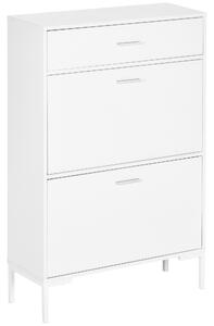 HOMCOM Mobile Scarpiera Moderno per 12 Paia di Scarpe con 2 Ante a Ribalta e Cassetto, in Truciolato, MDF e Metallo, 76x26x110 cm, Bianco|Aosom