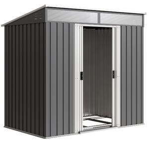 Outsunny Casetta da Giardino Porta Attrezzi con 4 Finestre e 2 Ganci, in Acciaio Zincato, 195x122x181.5 cm, Grigio