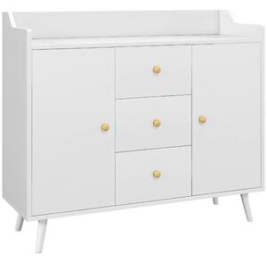 HOMCOM Credenza Moderna in Legno con 3 Cassetti e 2 Armadietti a 2 Livelli, 90x32x80 cm, Bianco | Aosom Italy