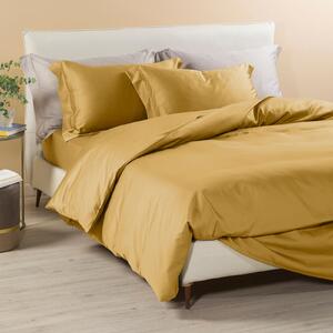 Completo Copripiumino In Raso Di Cotone Raso Matrimoniale Dreaming Tinta Unita Gold Caleffi