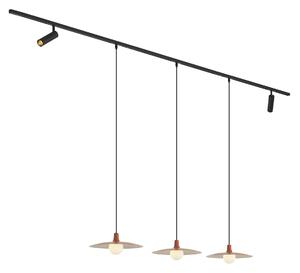 Sistema di illuminazione a binario moderno nero con 2 faretti e 3 luci a sospensione arancioni monofase - Slimline Uzzy Panzi