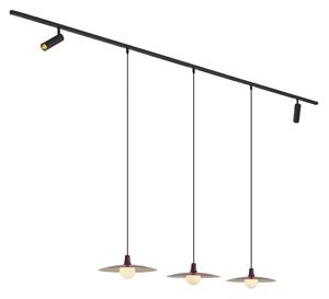 Sistema di illuminazione a binario moderno nero con 2 faretti e 3 lampade a sospensione viola monofase - Slimline Uzzy Panzi