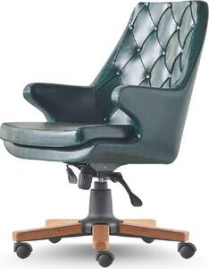 Sedia da ufficio per studio con rotelle e bottoni verdi Pelle classica Chesterfield