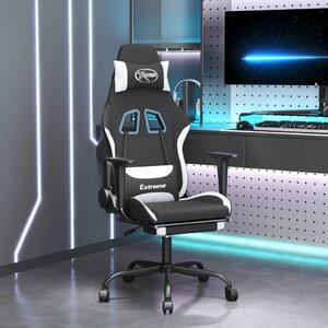Sedia da gaming vidaXL con funzione massaggio e poggiapiedi, in tessuto bianco e nero