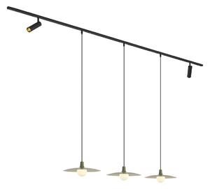 Sistema di illuminazione a binario moderno nero con 2 faretti e 3 lampade a sospensione verdi monofase - Slimline Uzzy Panzi