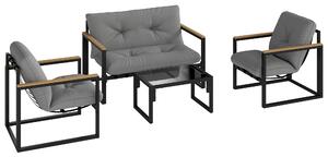 Outsunny Set da Giardino 4 Pezzi con 2 Sedie, Divanetto 2 Posti e Tavolino, in Acciaio e Poliestere Grigio Chiaro e Nero