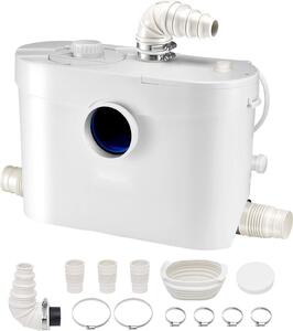 Impianto di sollevamento acque reflue - Pompa WC - Con 4 ingressi - Potenza 900 W - Portata 180 l/min - Prevalenza 12 m - Per WC, doccia, lavabo, vasca da bagno - Per cantina/lavanderia