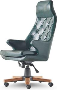 Sedia direzionale Chesterfield moderna con rotelle in pelle verde Sedia girevole classica