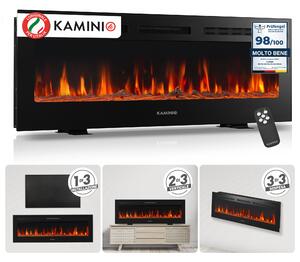 KAMINIO Camino elettrico MARLON - Caminetto elettrico 3-in-1 con riscaldamento, effetto fiamma 3D, 12 colori di fiamma, telecomando - 50 pollici