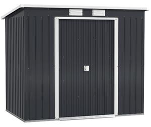 Capanno Attrezzi con Tetto Inclinato 213x130x172 cm 2 Ingressi e Prese d'Aria in Acciaio Grigio Scuro