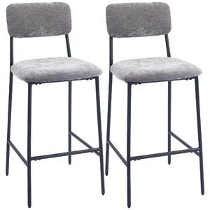 HOMCOM Set da 2 sgabelli da bar in tessuto chenille, sgabelli imbottiti, seduta ampia, schienale alto, 45,5x48x101cm, grigio | Aosom Italy