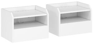 HOMCOM Set di 2 Comodini Sospesi con Stazione di Ricarica Cassetto Ripiano Aperto 40x29x29 cm Bianco | Aosom Italy